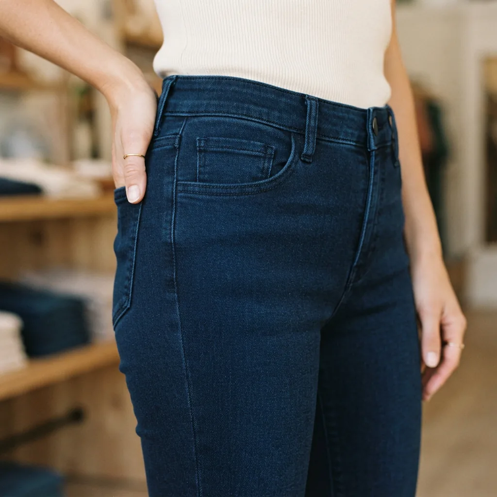 A close-up of the Perfect Fit Skinny Jeggings, showing the smooth fabric and classic five-pocket styling.