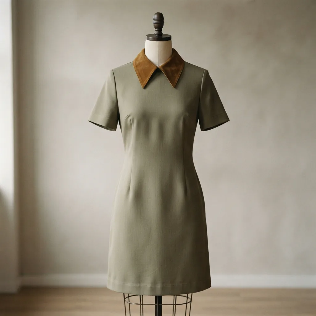 A suede collar neck short sleeve dress in a muted tone.